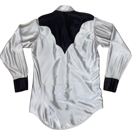 VTG Rockmount Silver & Black Satin Western Cowboy Shirt Pearl Snap Buttons S/M - Picture 5 of 8